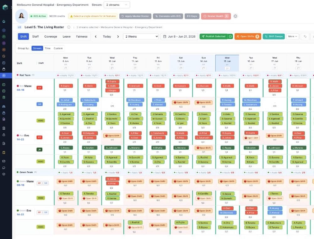 IRIS product screenshot — live roster preview